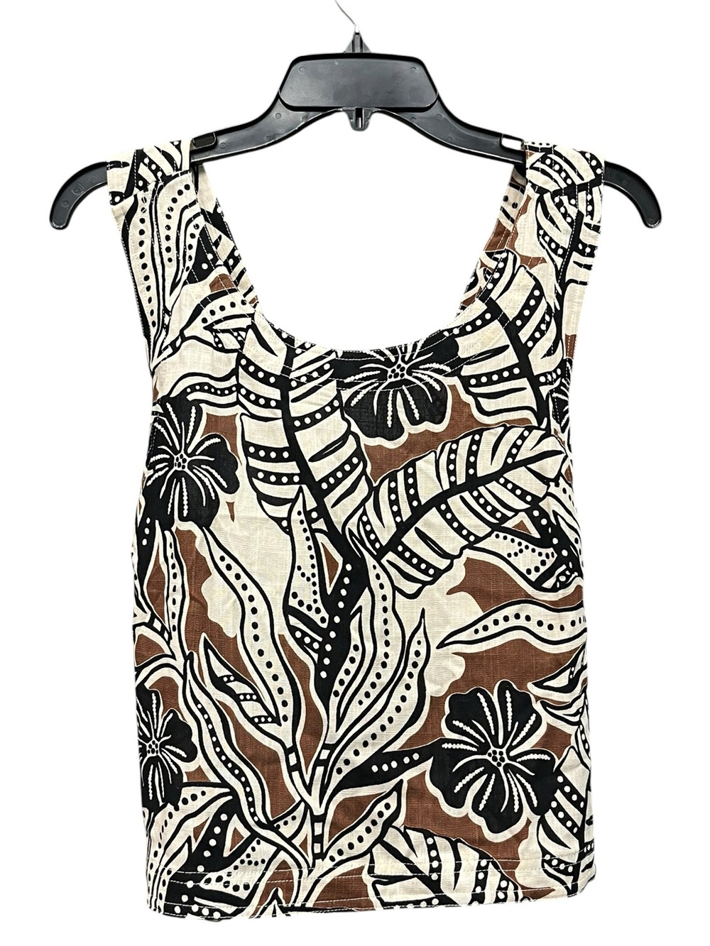 NWT Rose & Olive | Brown Cream Floral Tropical Criss Cross Smocked Tank Top M